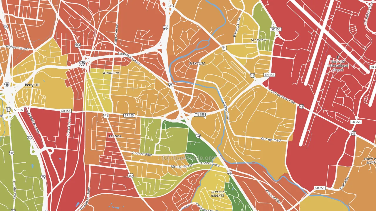 Glencliff, Nashville, TN Map of Theft Rates