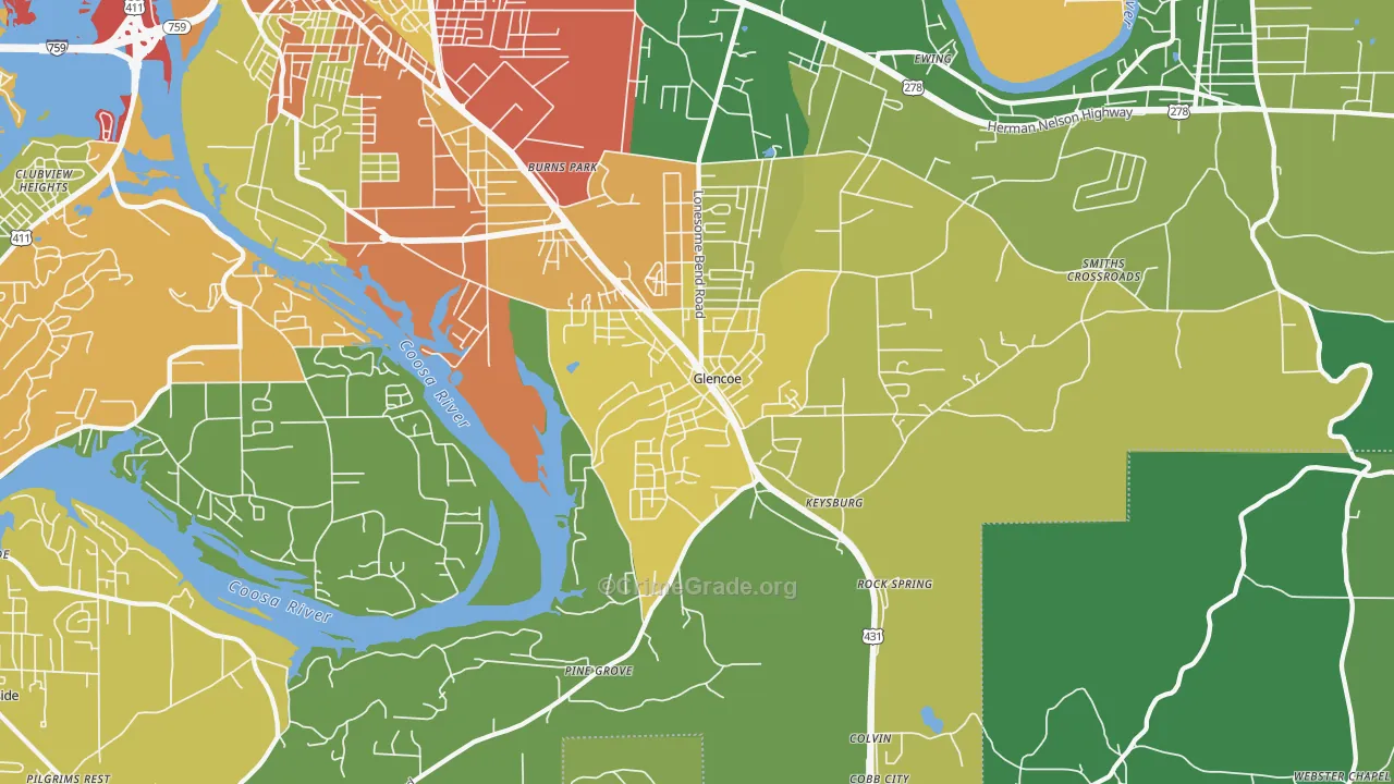 Glencoe, AL Map of Theft Rates