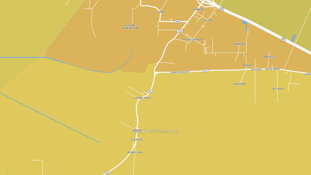 Glencoe, LA Map of Theft Rates