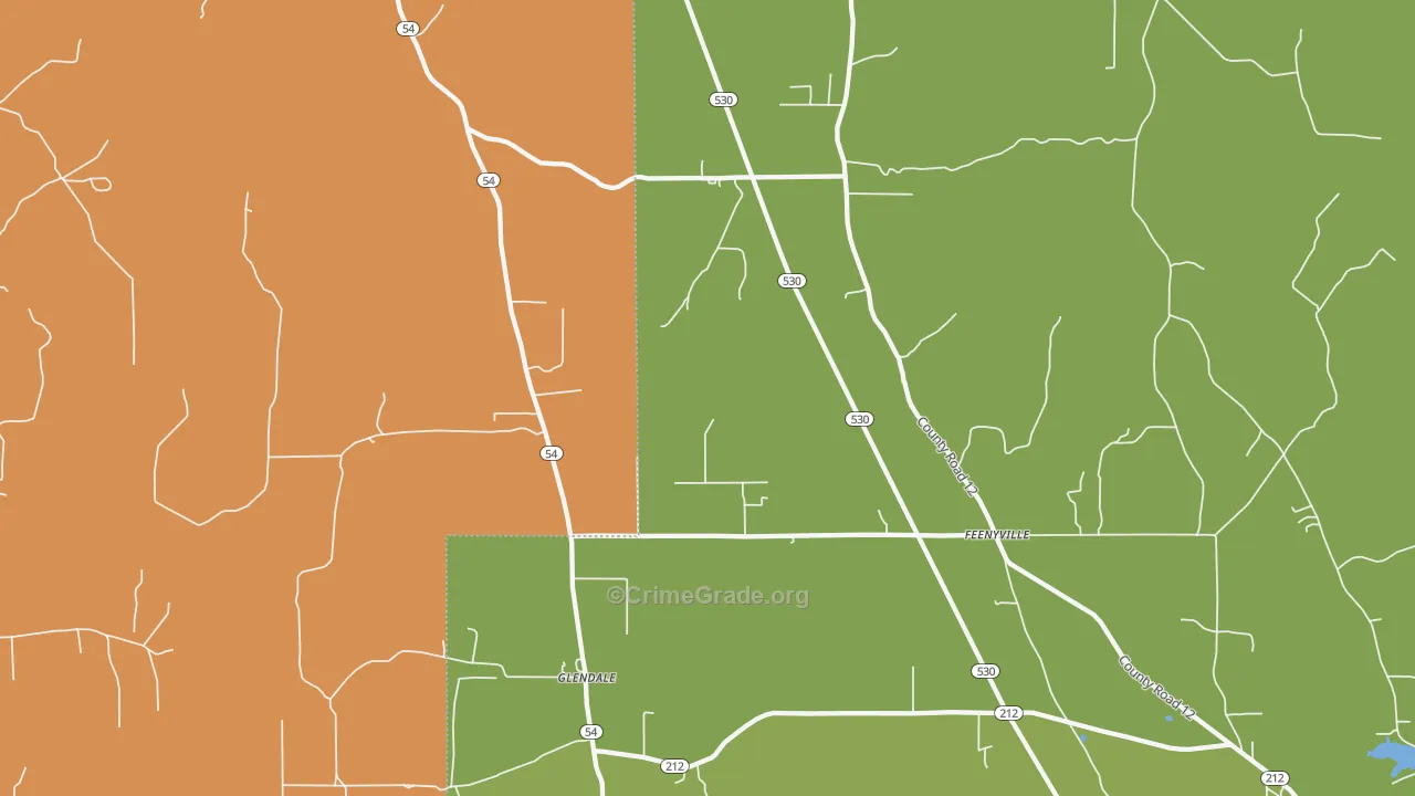 Glendale, AR Map of Theft Rates