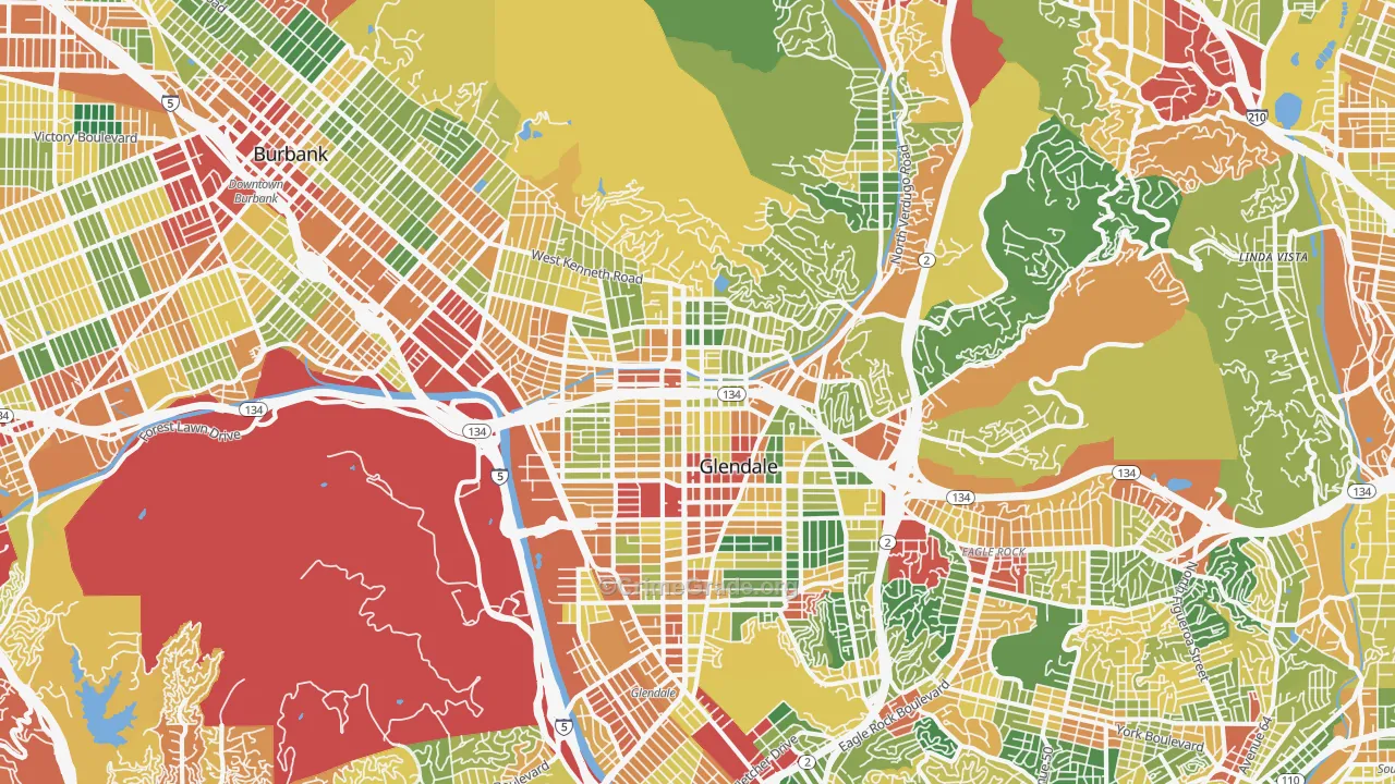 Glendale, CA Map of Theft Rates