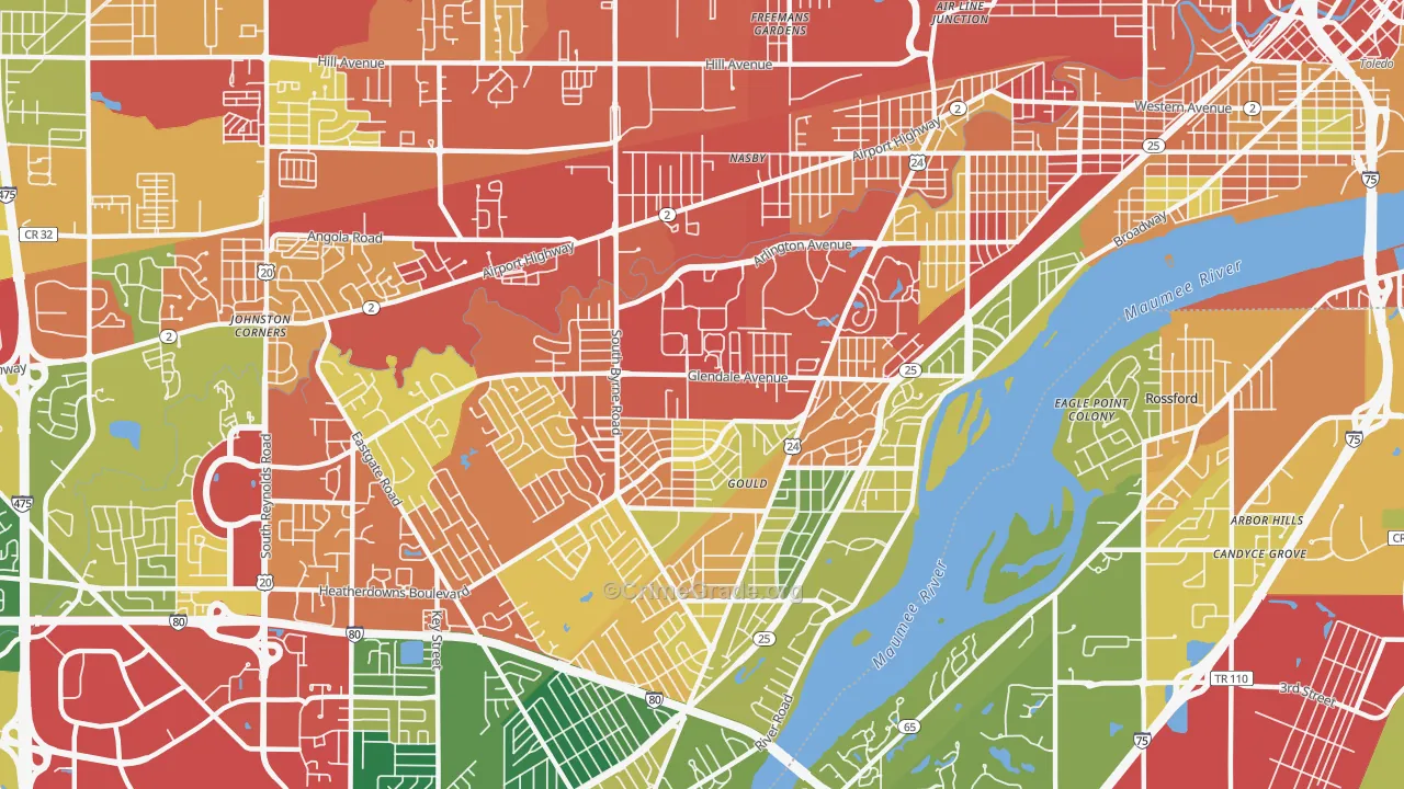 Glendale-Heatherdowns, Toledo, OH Map of Theft Rates