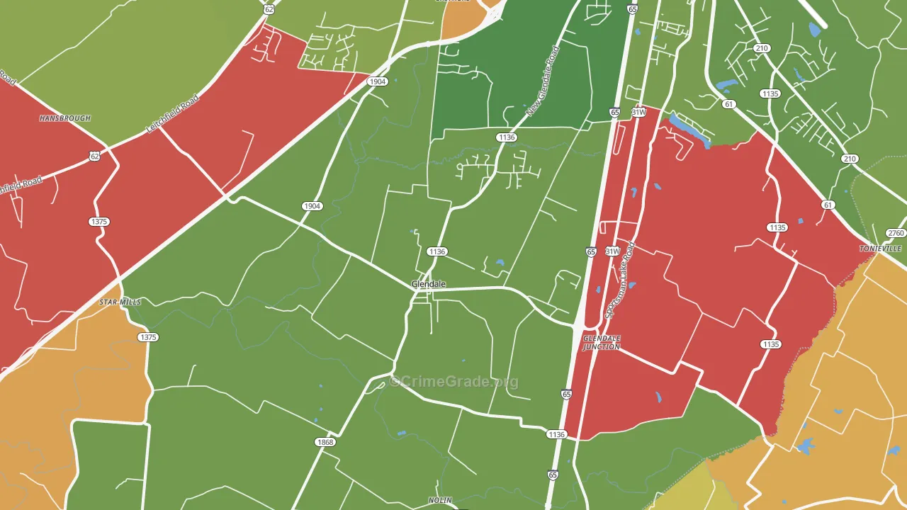 Glendale, KY Map of Theft Rates