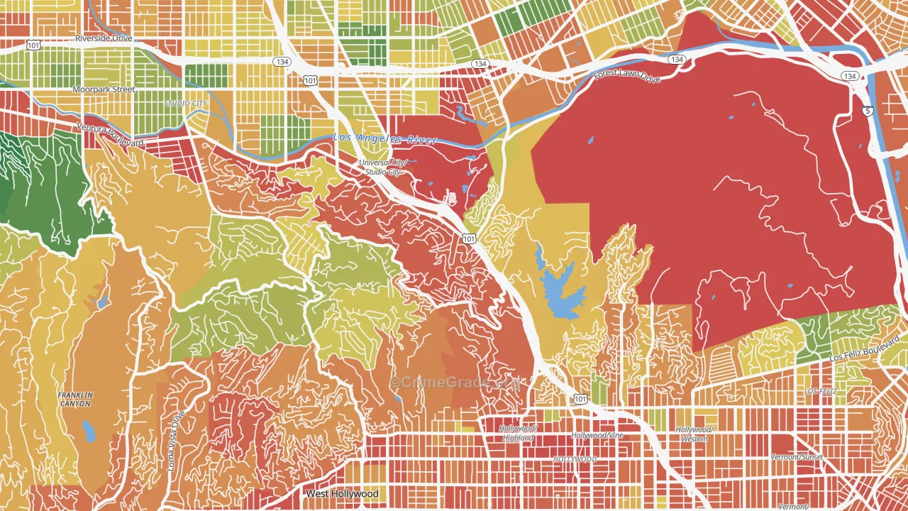 Glendale, Los Angeles, CA Map of Theft Rates