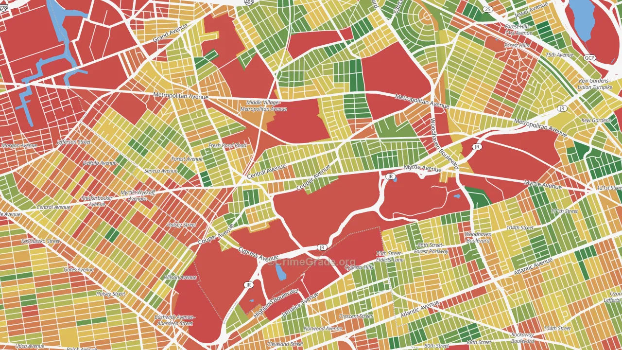 Glendale, Queens, NY Map of Theft Rates