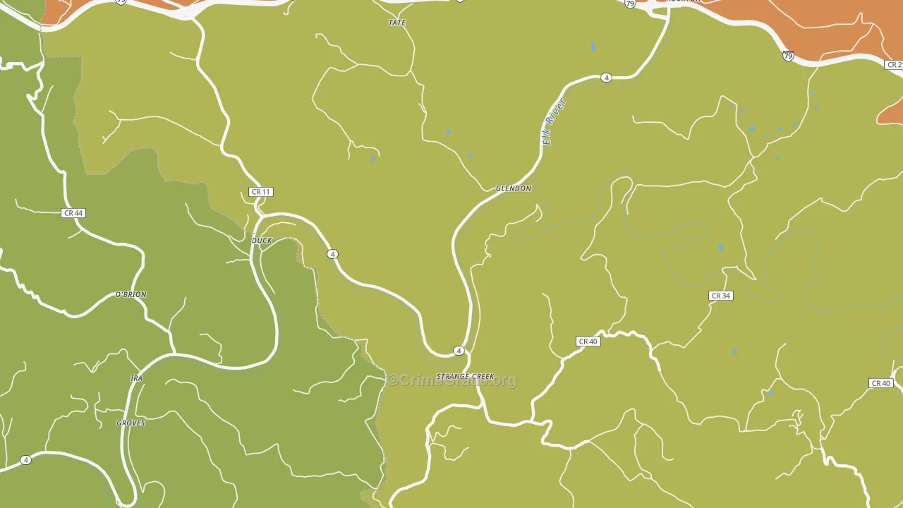 Glendon, WV Map of Theft Rates