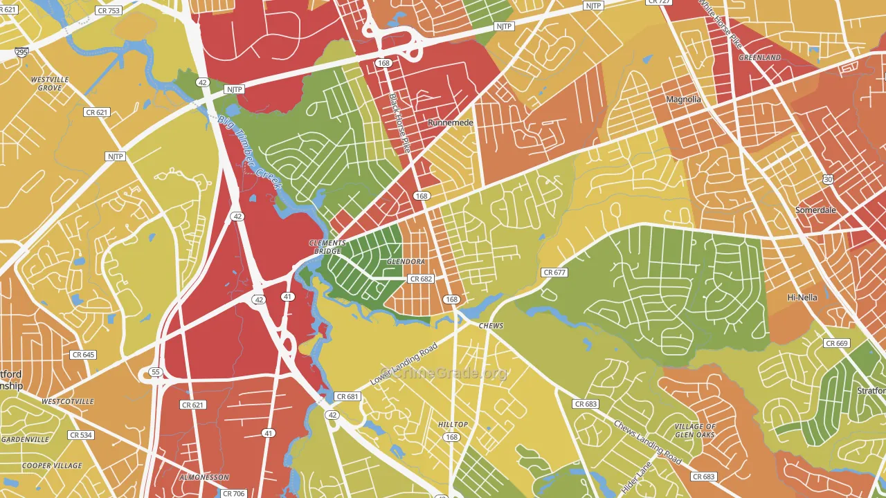 Glendora, NJ Map of Theft Rates