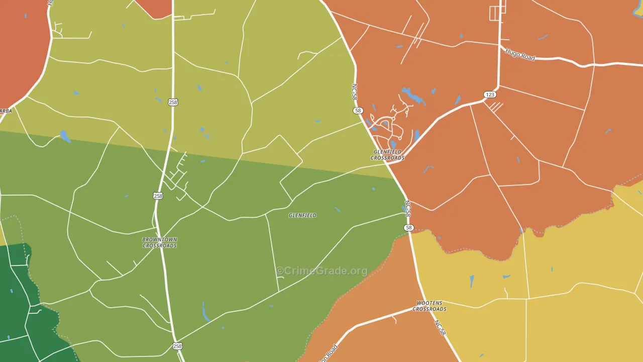 Glenfield, NC Map of Theft Rates