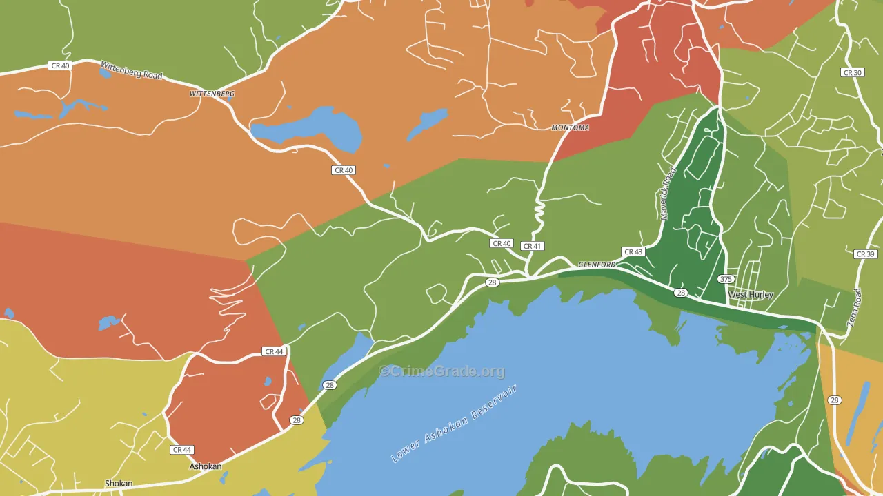 Glenford, NY Map of Theft Rates