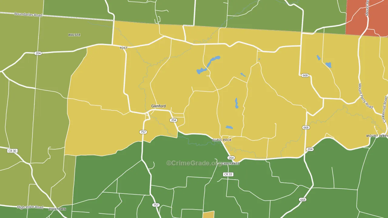 Glenford, OH Map of Theft Rates