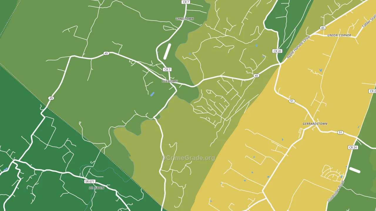 Glengary, WV Map of Theft Rates