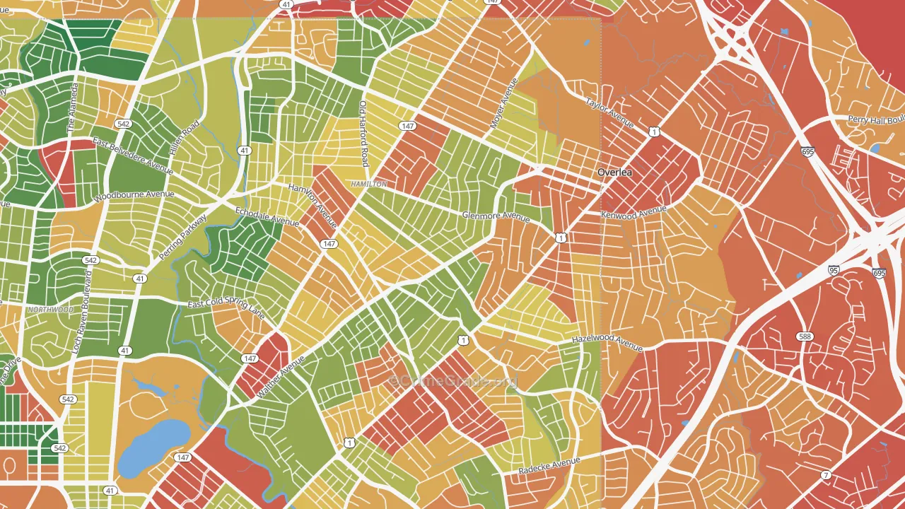 Glenham-Belhar, Baltimore, MD Map of Theft Rates