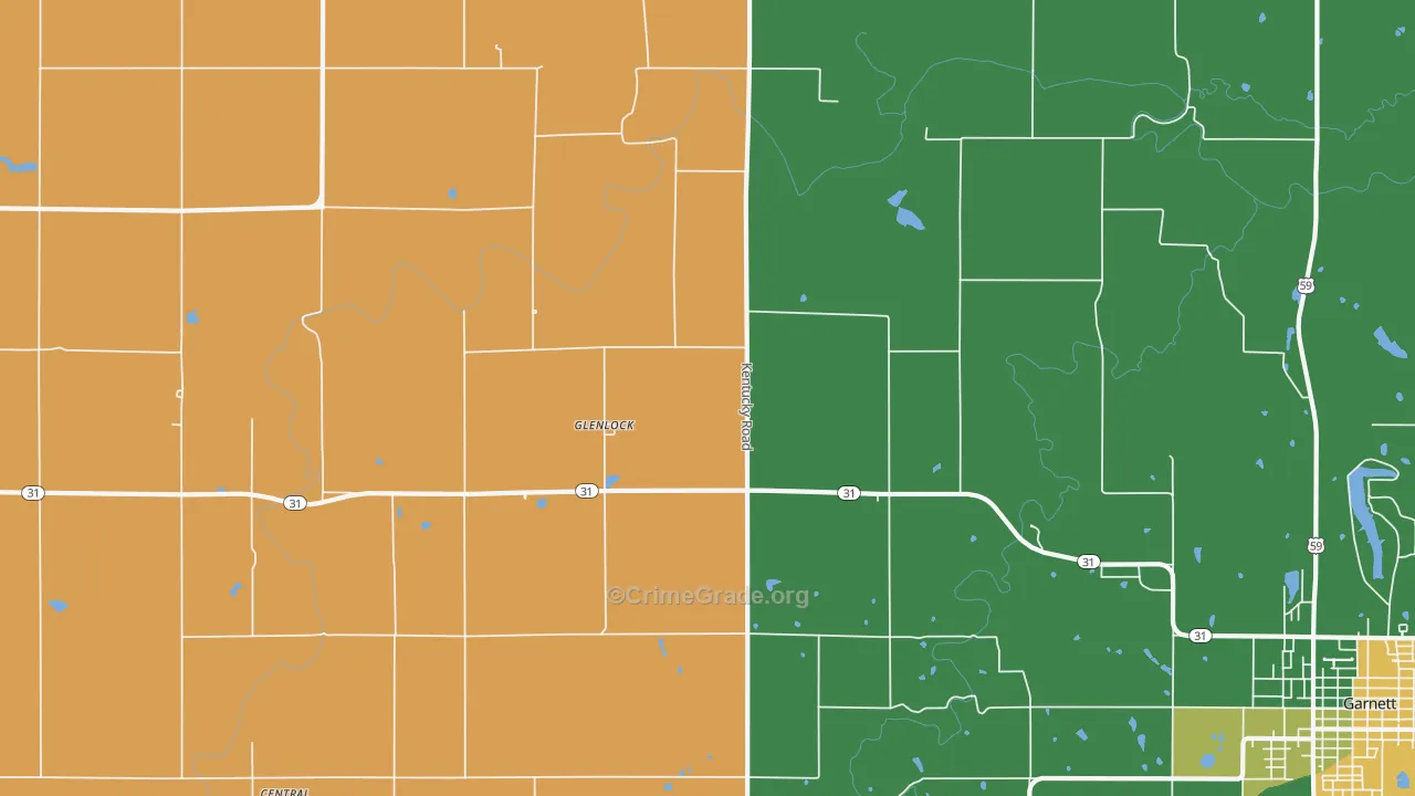Glenlock, KS Map of Theft Rates