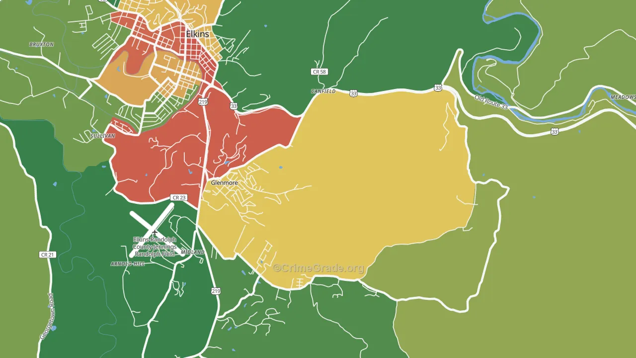 Glenmore, WV Map of Theft Rates