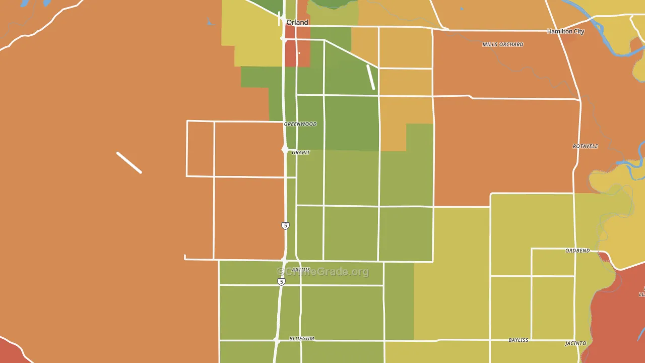 Glenn County, CA Map of Theft Rates