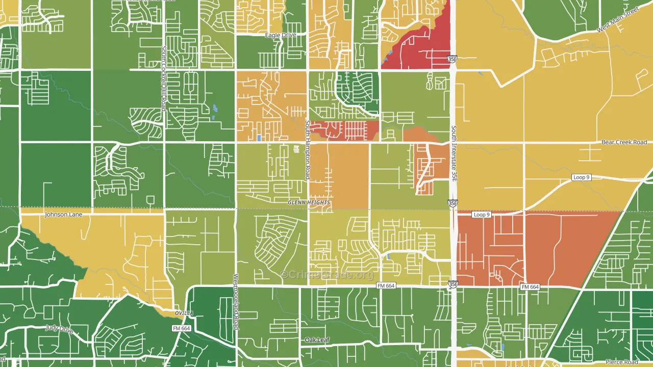 Glenn Heights, TX Map of Theft Rates
