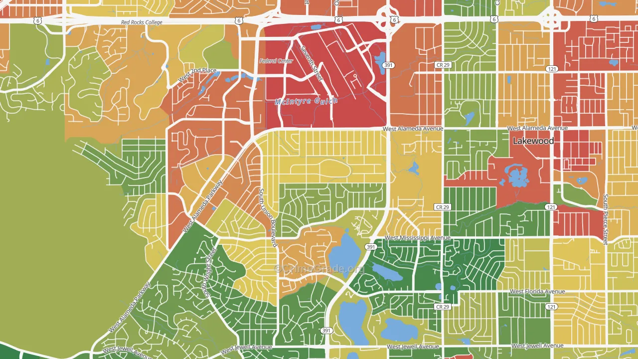 Glennon Heights, Lakewood, CO Map of Theft Rates