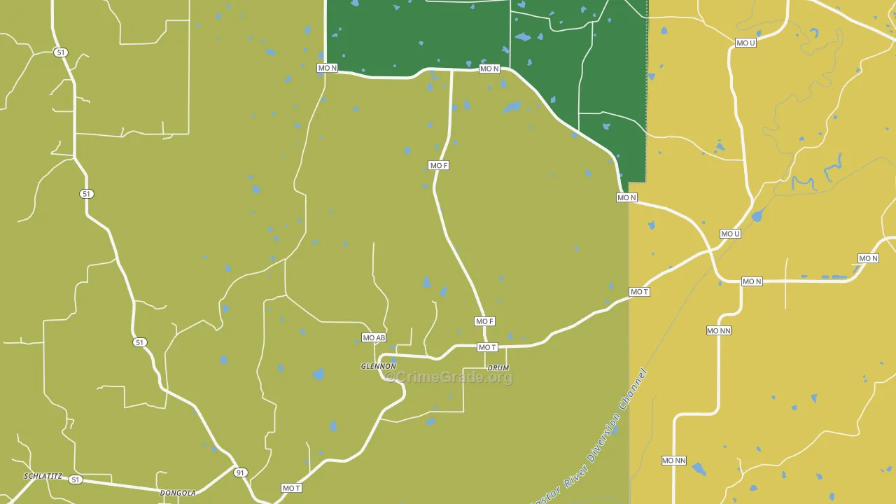 Glennon, MO Map of Theft Rates