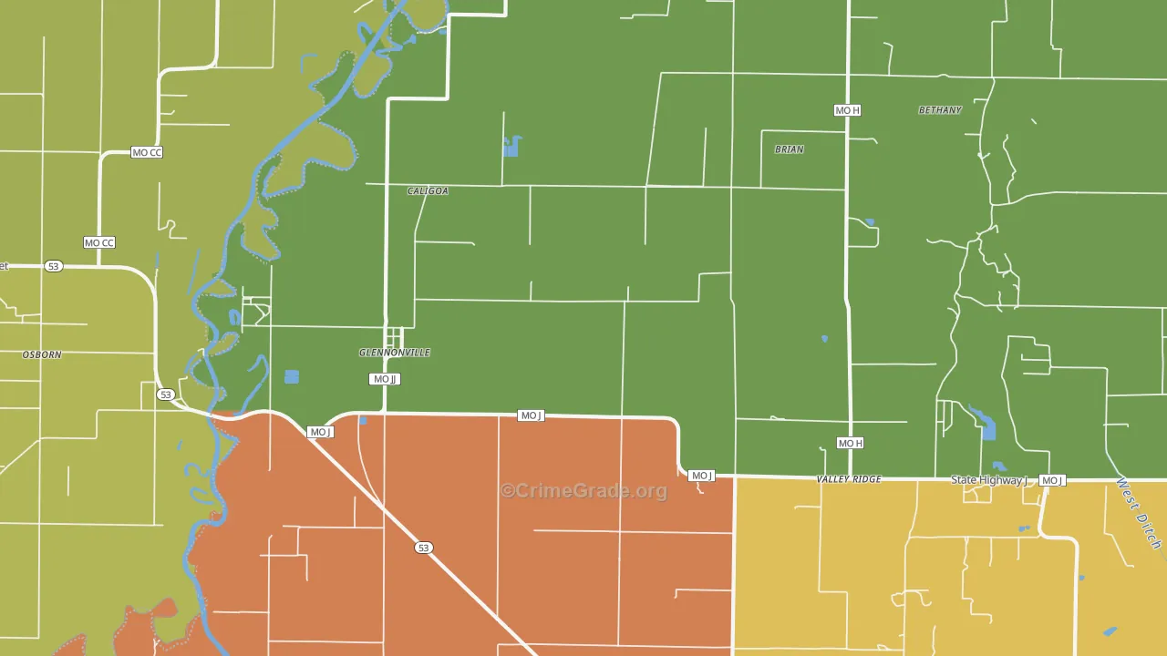 Glennonville, MO Map of Theft Rates