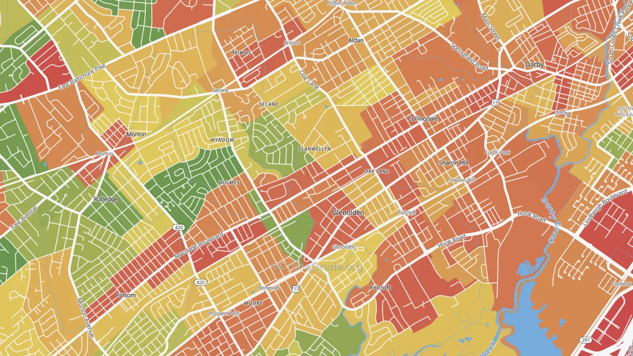 Glenolden, PA Map of Theft Rates