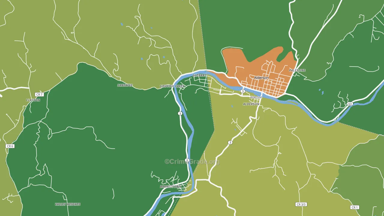 Glenray, WV Map of Theft Rates