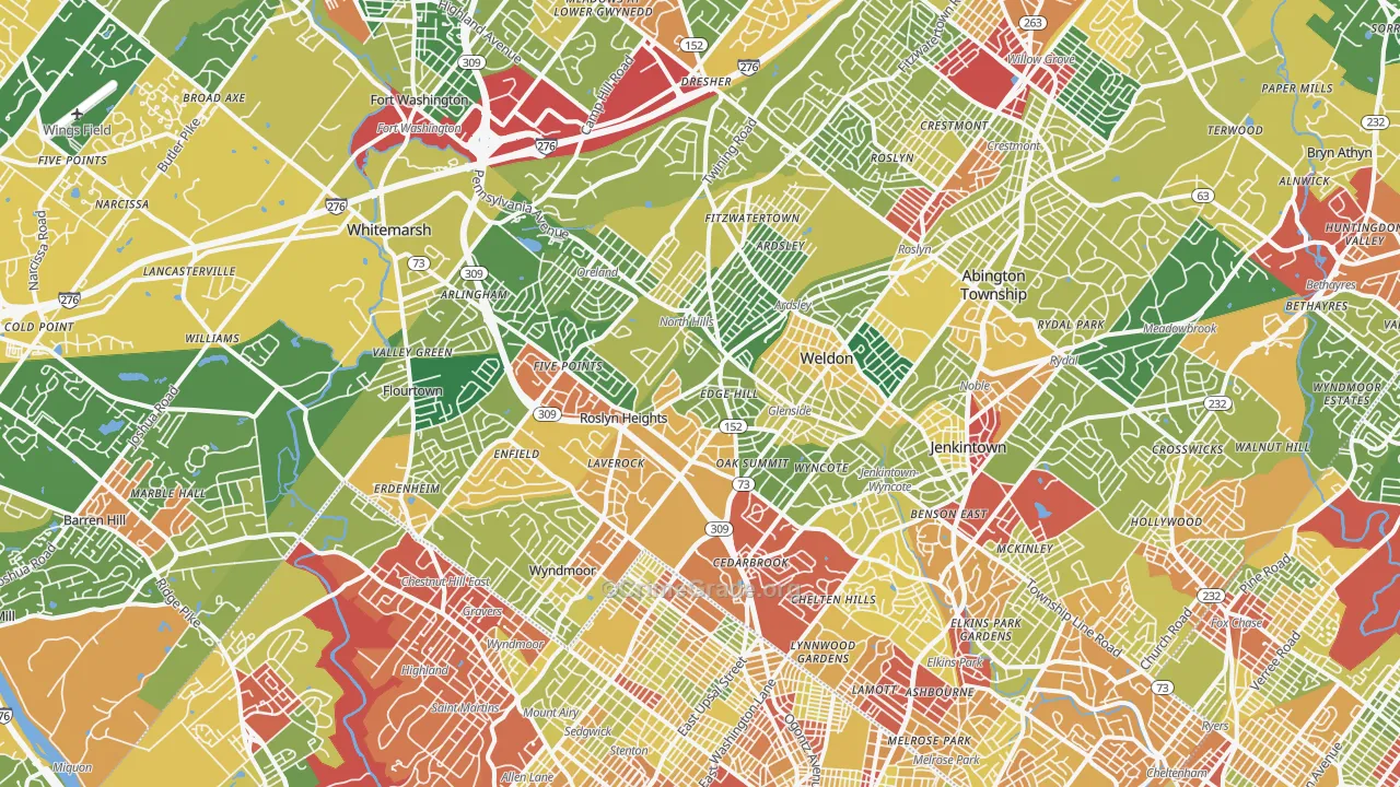 Glenside, PA Map of Theft Rates