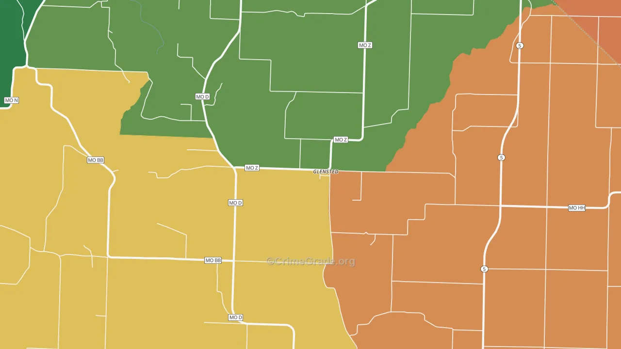 Glensted, MO Map of Theft Rates