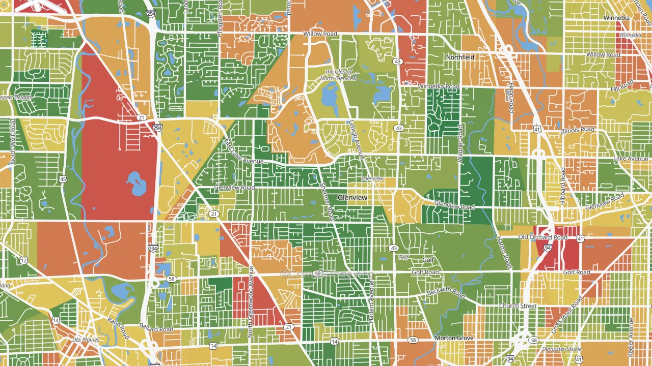 Glenview, IL Map of Theft Rates