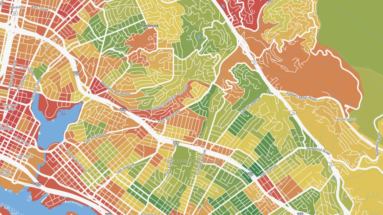 Glenview, Oakland, CA Map of Theft Rates