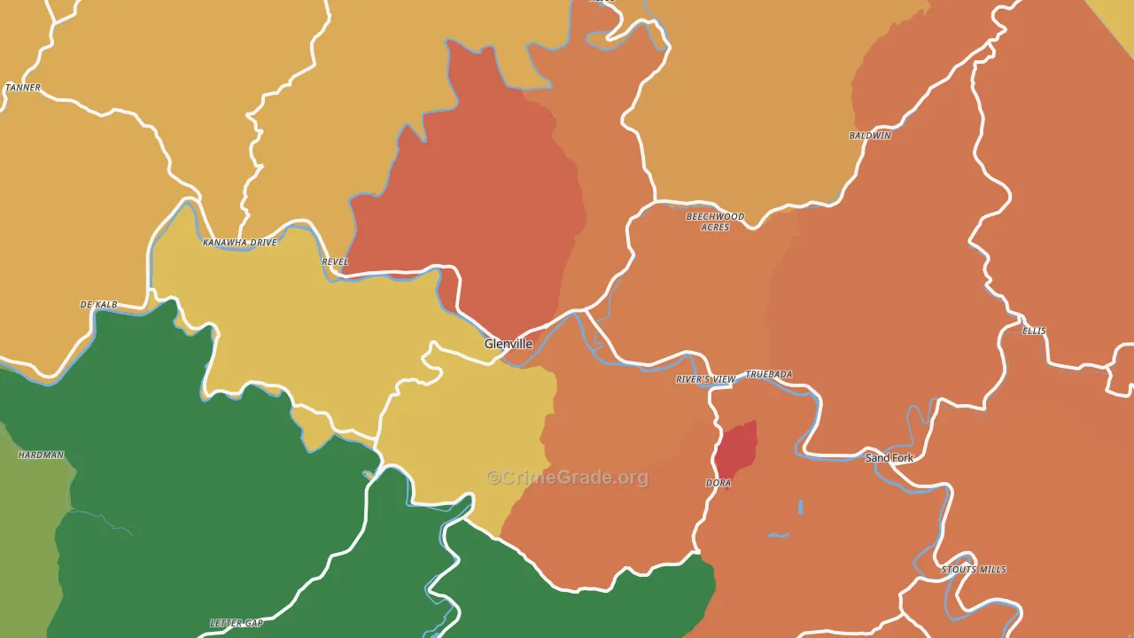 Glenville, WV Map of Theft Rates