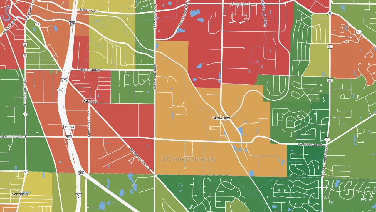 Glenwillow, OH Map of Theft Rates