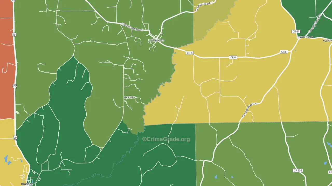 Glenwood, AL Map of Theft Rates