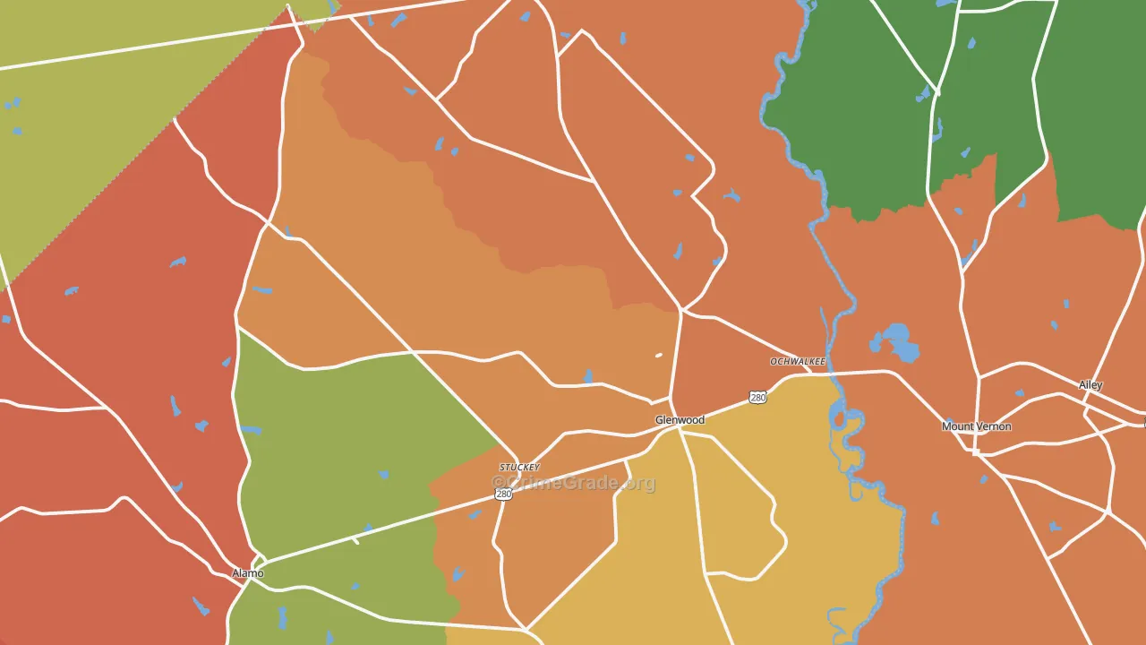 Glenwood, GA Map of Theft Rates