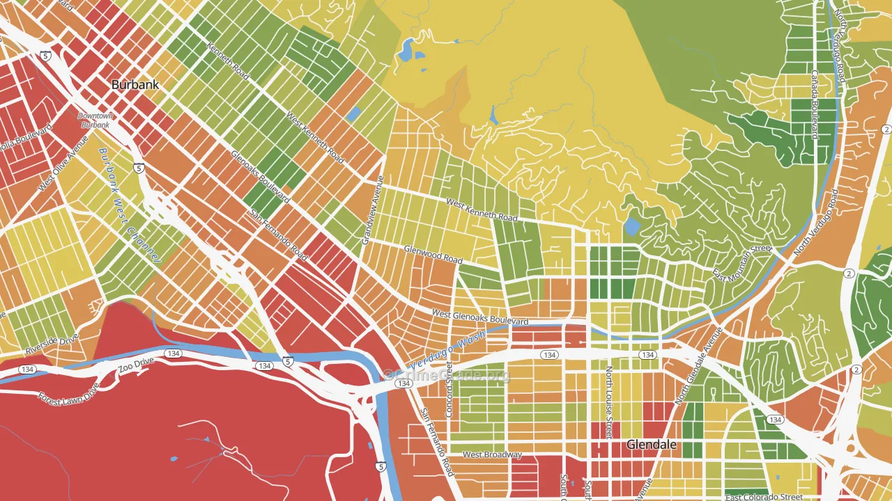 Glenwood, Glendale, CA Map of Theft Rates
