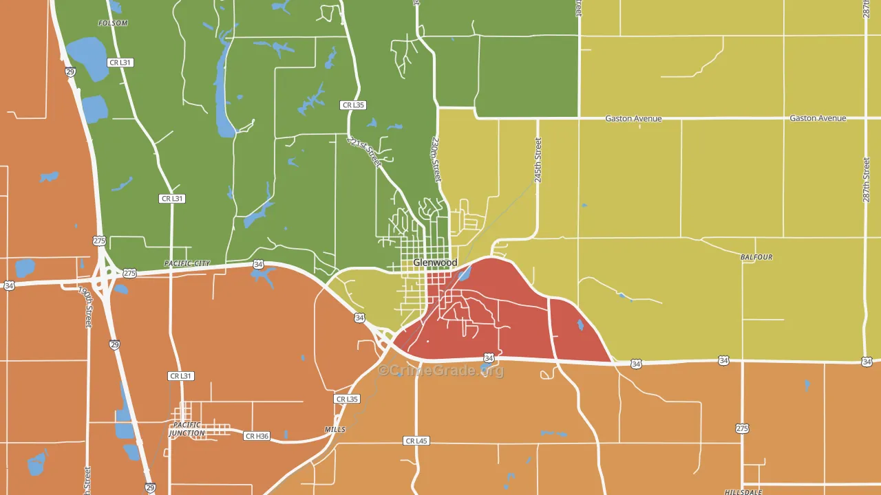 Glenwood, IA Map of Theft Rates