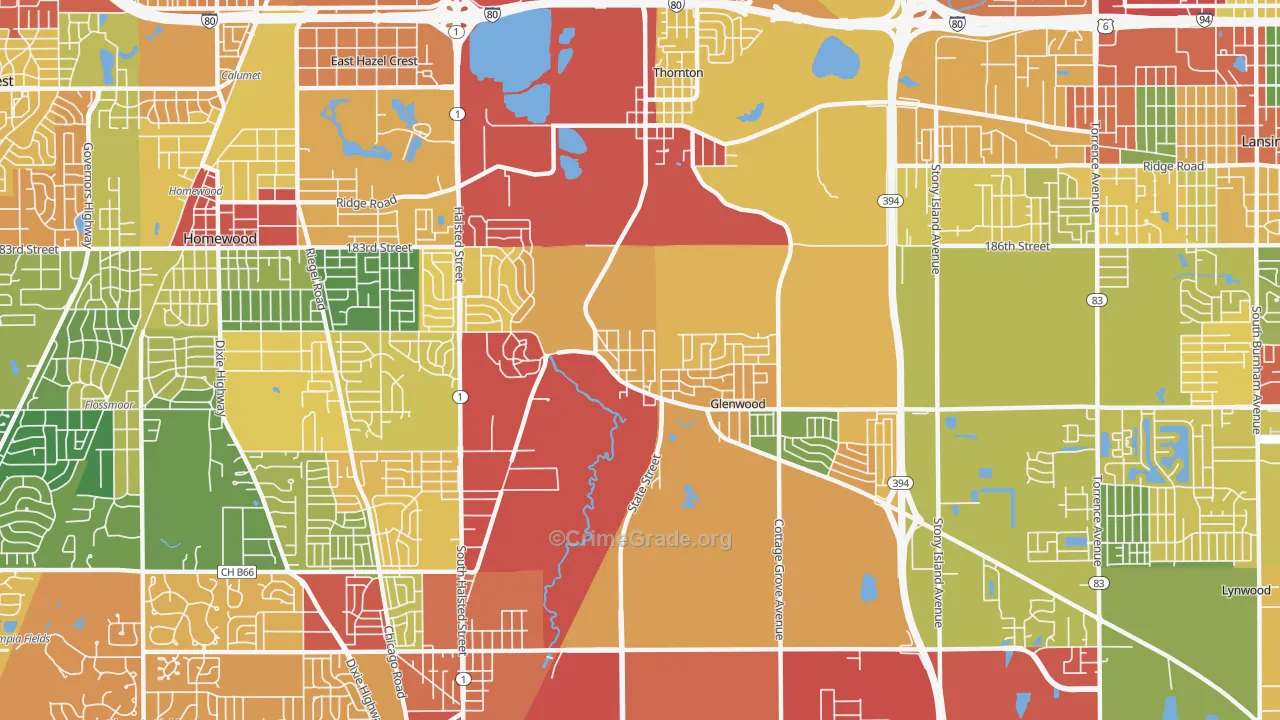 Glenwood, IL Map of Theft Rates