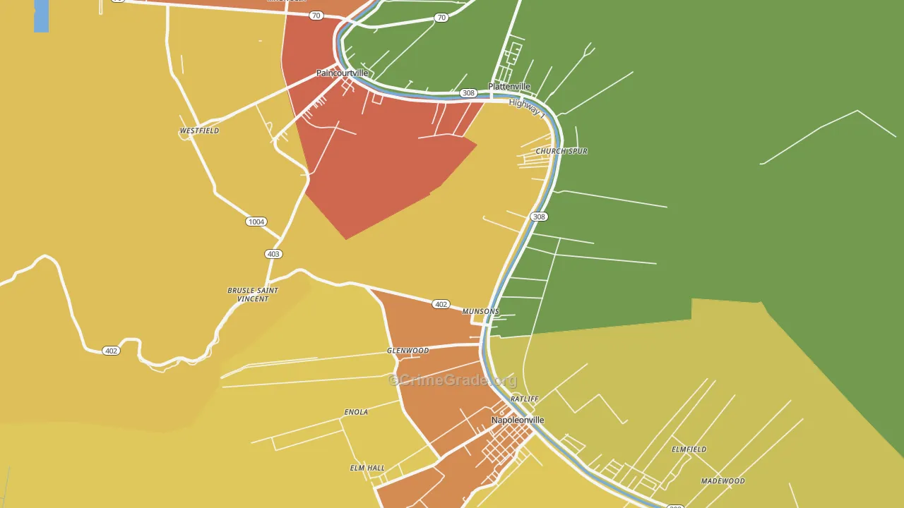 Glenwood, LA Map of Theft Rates