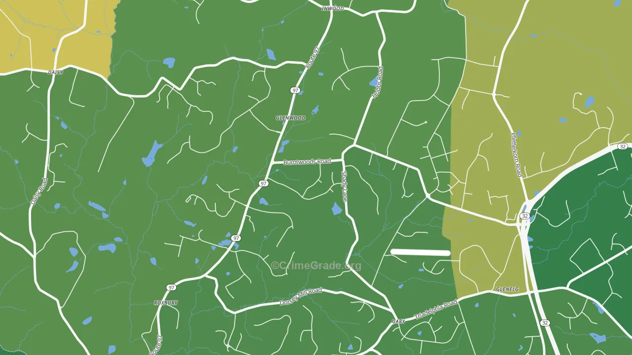 Glenwood, MD Map of Theft Rates