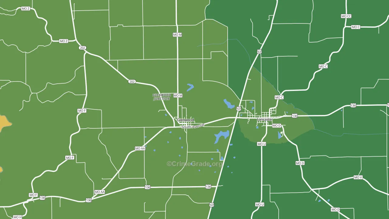 Glenwood, MO Map of Theft Rates