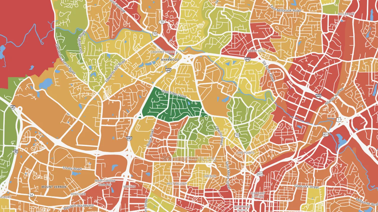 Glenwood, Raleigh, NC Map of Theft Rates