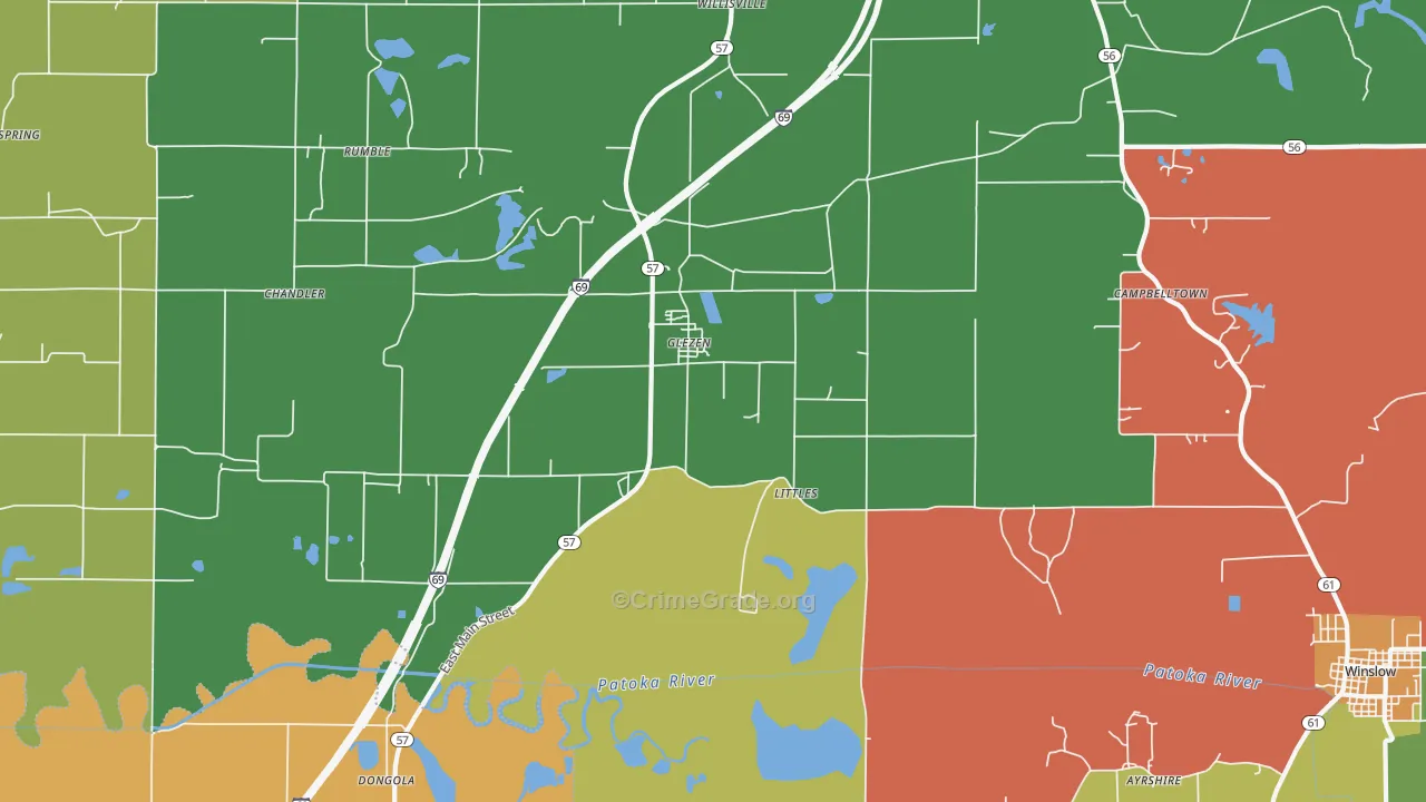 Glezen, IN Map of Theft Rates
