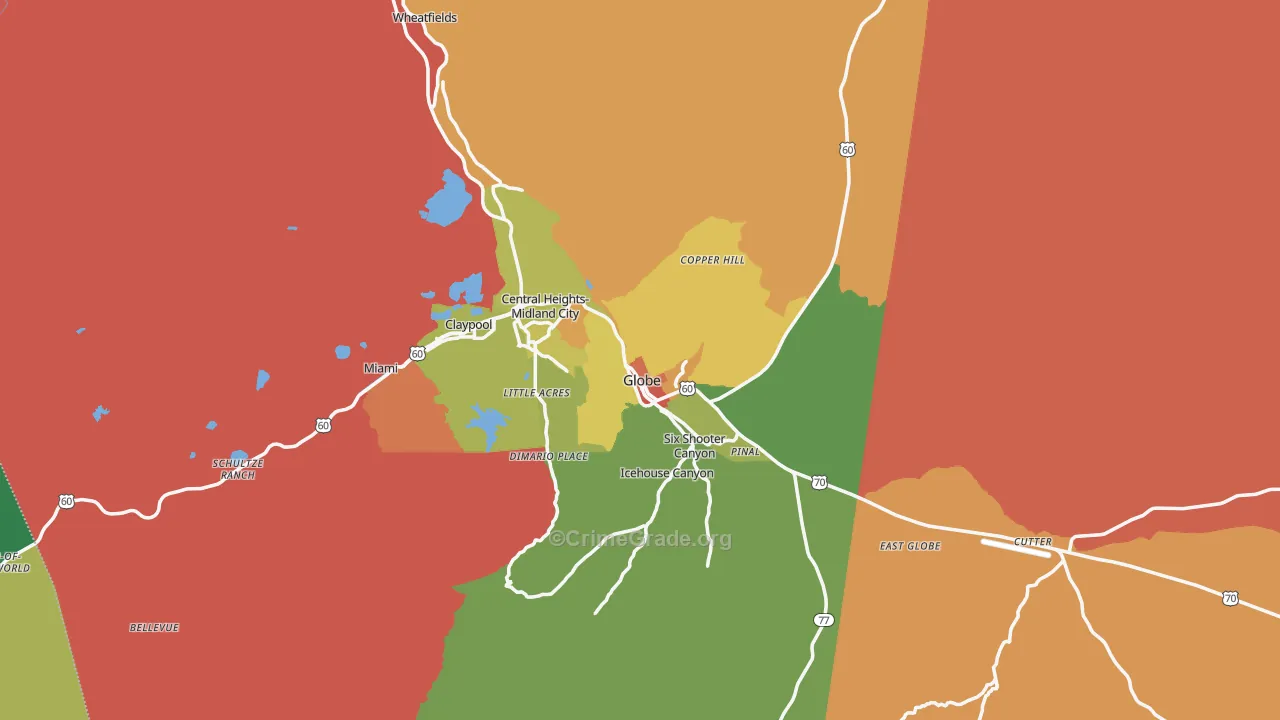 Globe, AZ Map of Theft Rates
