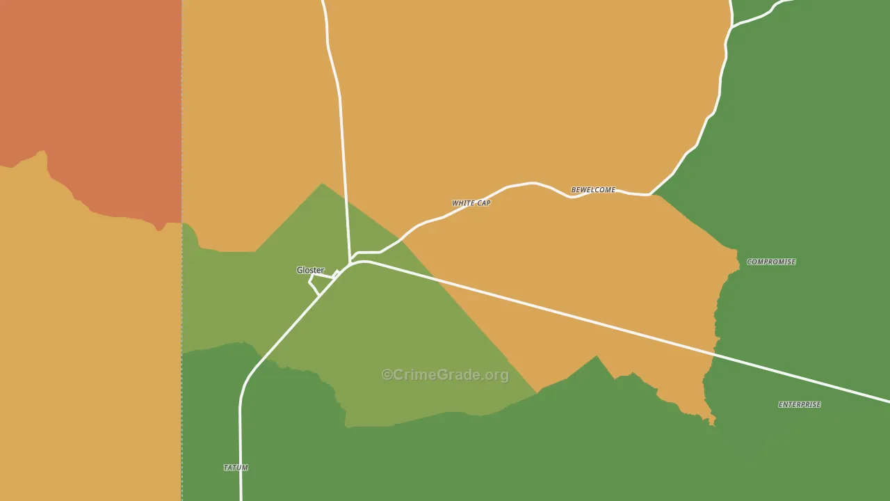 Gloster, MS Map of Theft Rates