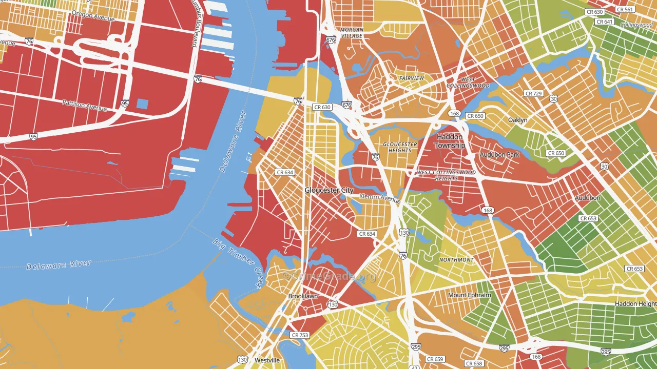 Gloucester City, NJ Map of Theft Rates