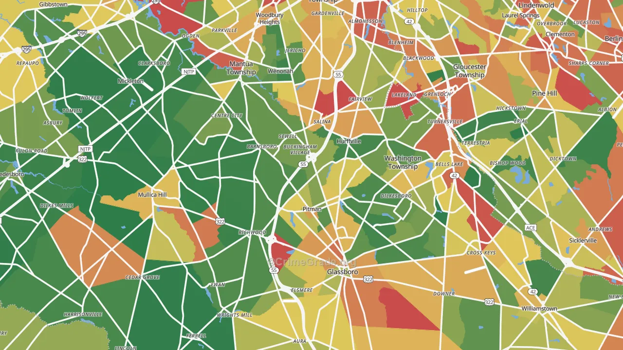 Gloucester County, NJ Map of Theft Rates