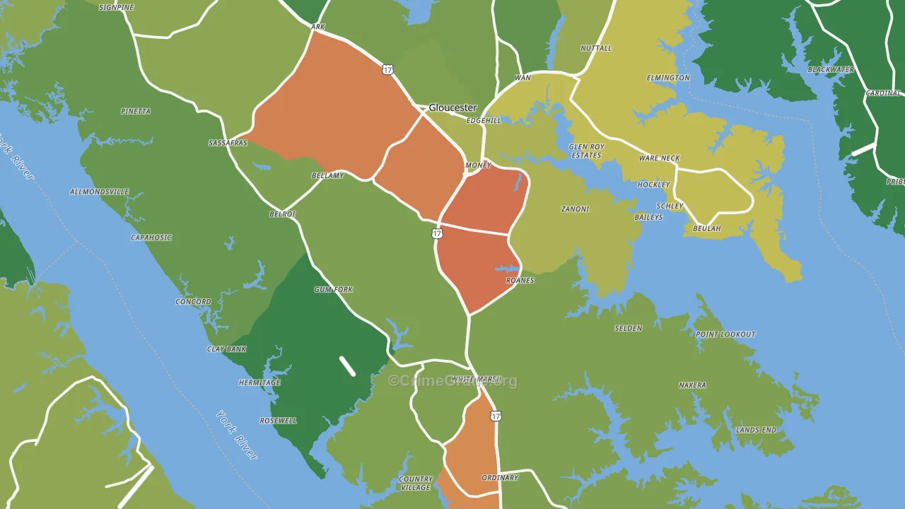 Gloucester County, VA Map of Theft Rates