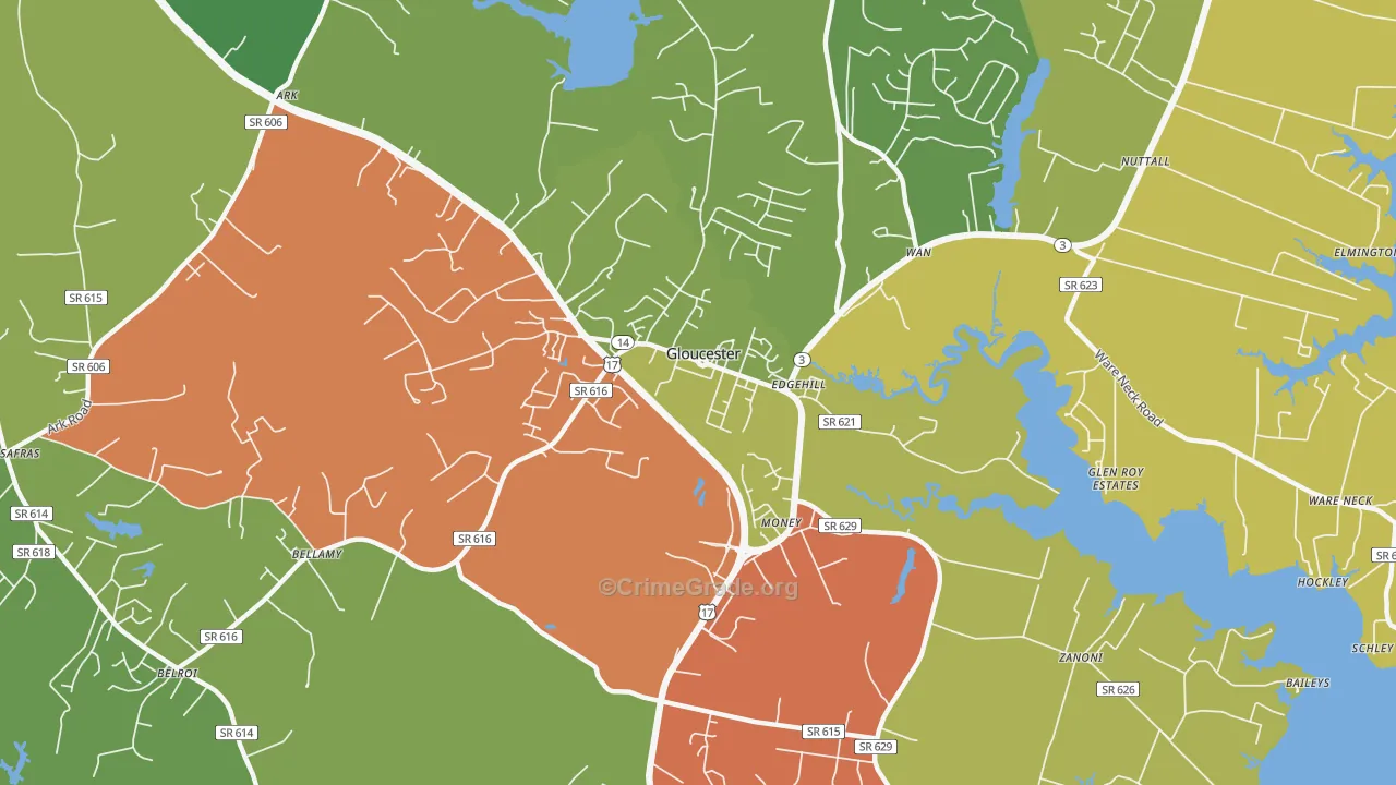 Gloucester Courthouse, VA Map of Theft Rates