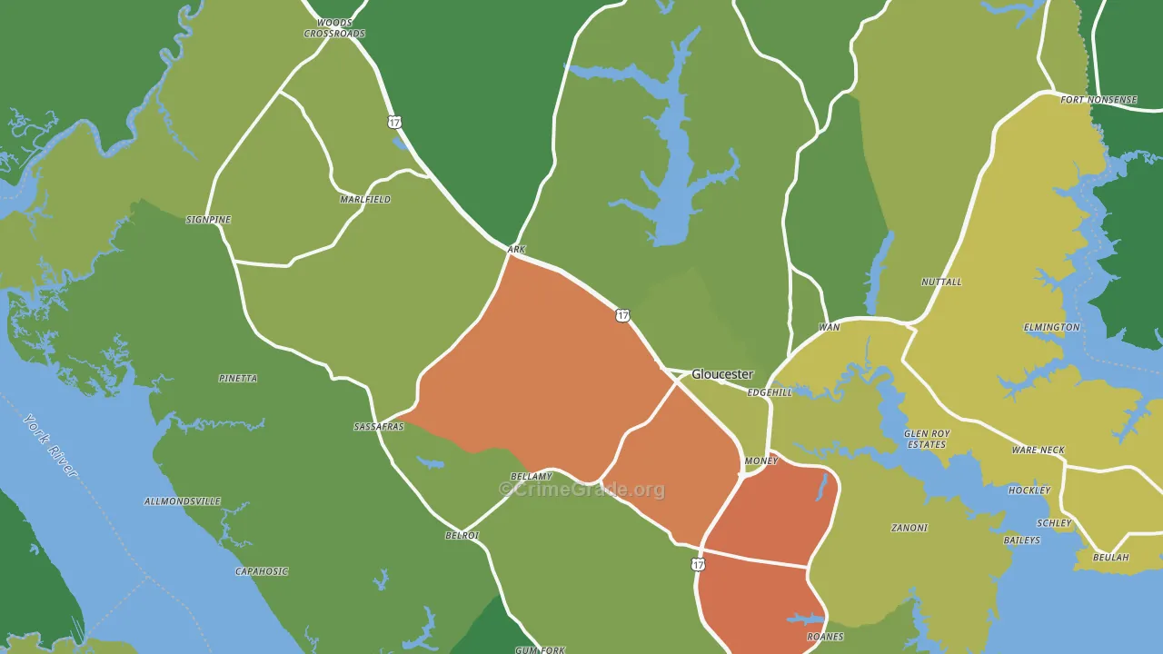 Gloucester, VA Map of Theft Rates