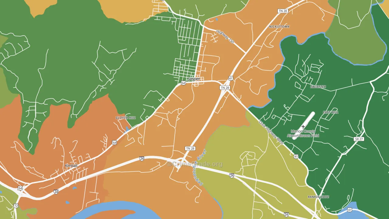 Glover Hill, TN Map of Theft Rates