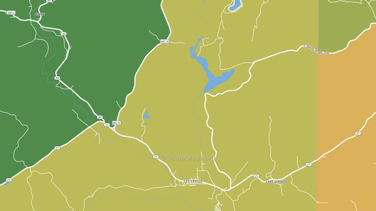 Glover, MO Map of Theft Rates